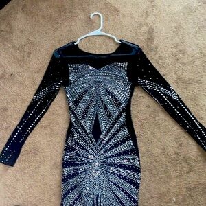 Black And Silver Mesh Body Dress Long And Fitting Just Right  (WORN ONCE ONLY!!)